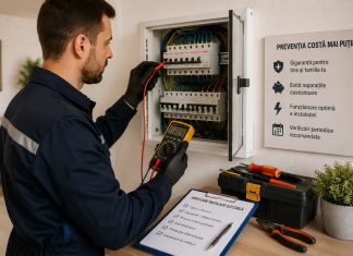 Verificări și întreținere pentru instalația electrică – prevenția costă mai puțin Electrician care verifică instalația electrică și tabloul de siguranțe